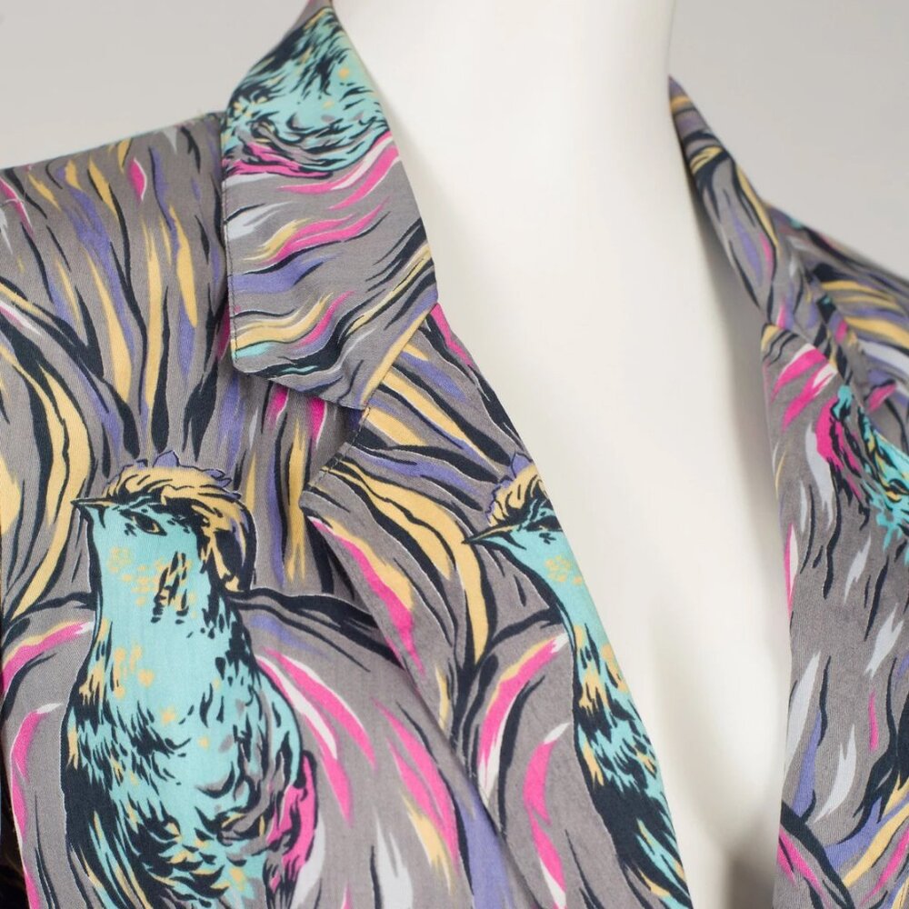 1970s Vintage "Minouche - Cote D'Azur" Bird Novelty Print Light Cotton Jacket